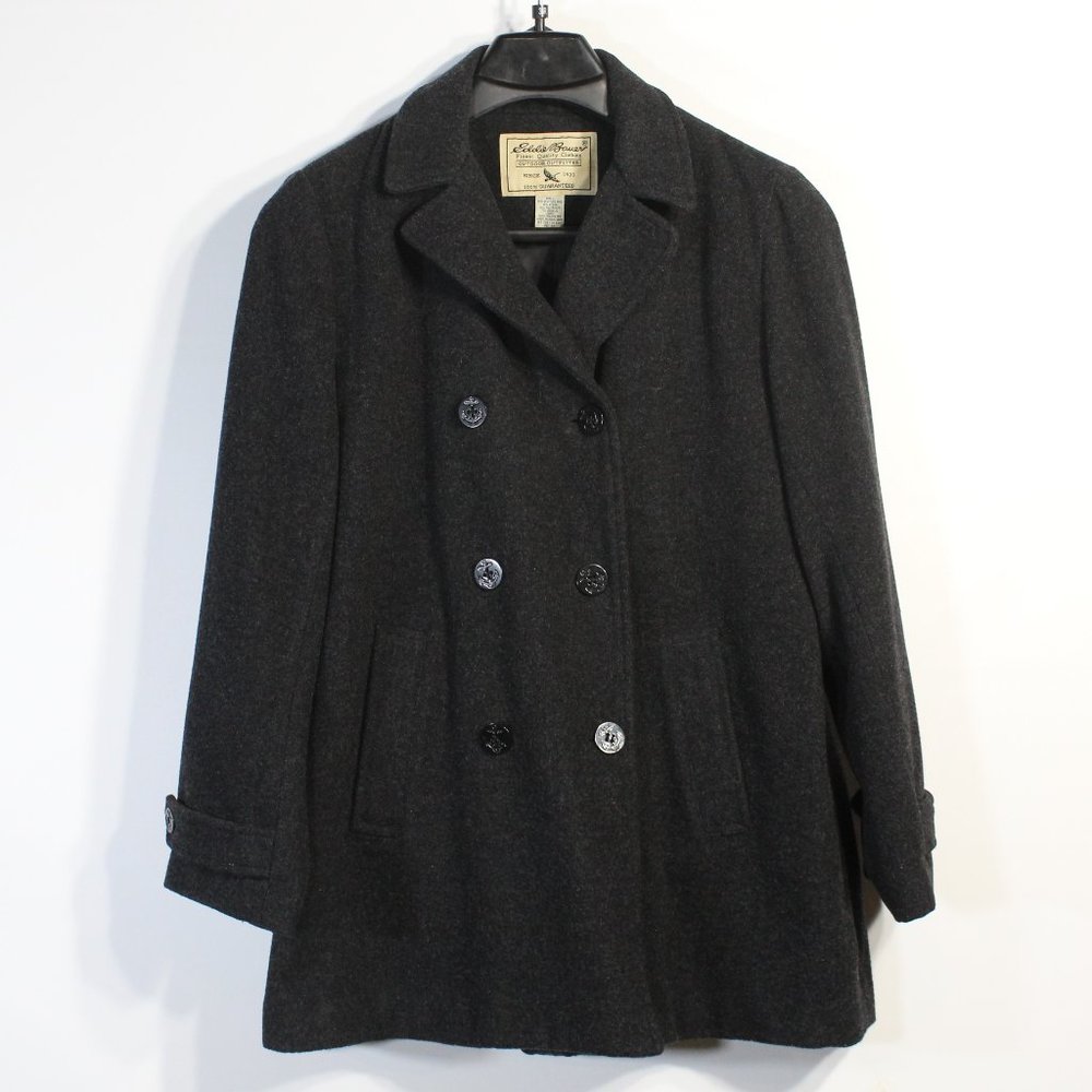 EDDIE BAUER Women's Wool Pea Coat | Small | Black | Charcoal | Overcoat | Jacket